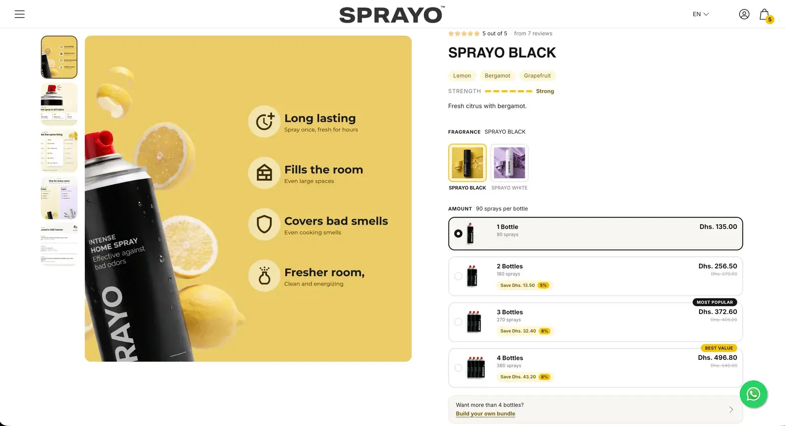 Screenshot of Sprayo's store after the redesign