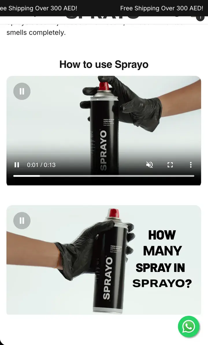 Sprayo's how-to-use section before: two videos under a heading