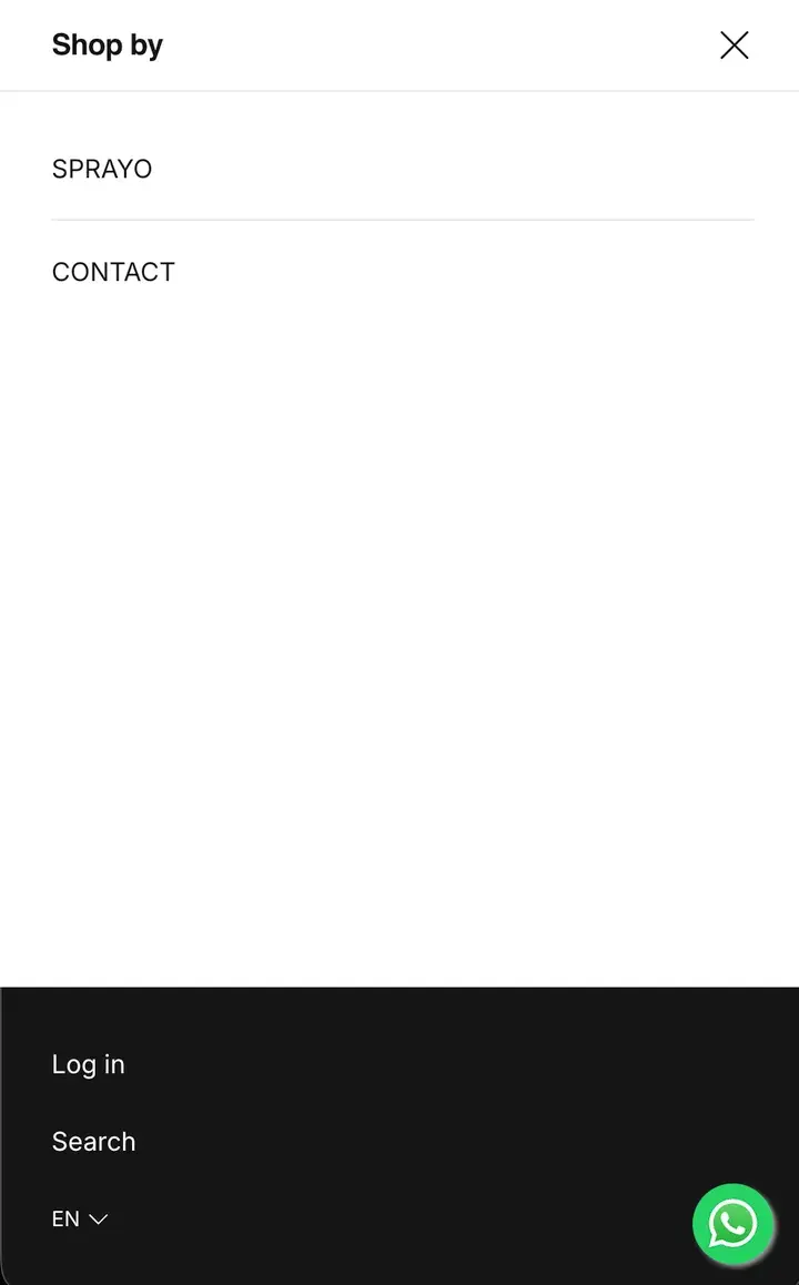 Sprayo's phone menu before: two text links, SPRAYO and CONTACT
