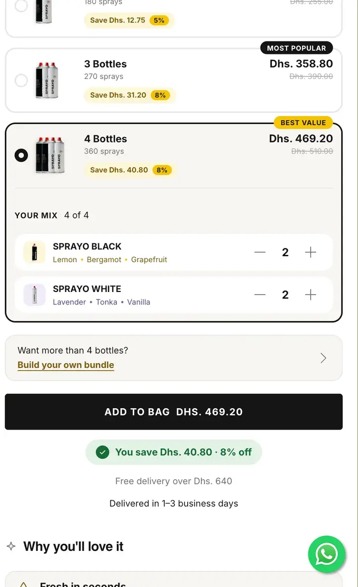 Sprayo's 4-bottle pack on a phone, split two Black and two White