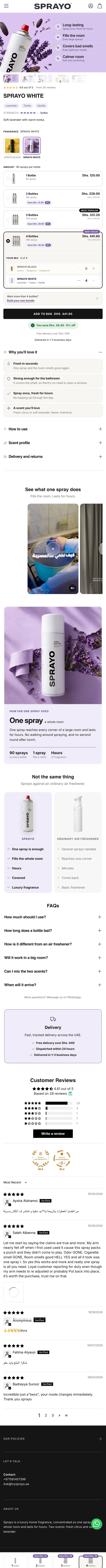 Sprayo's whole product page after, on a phone